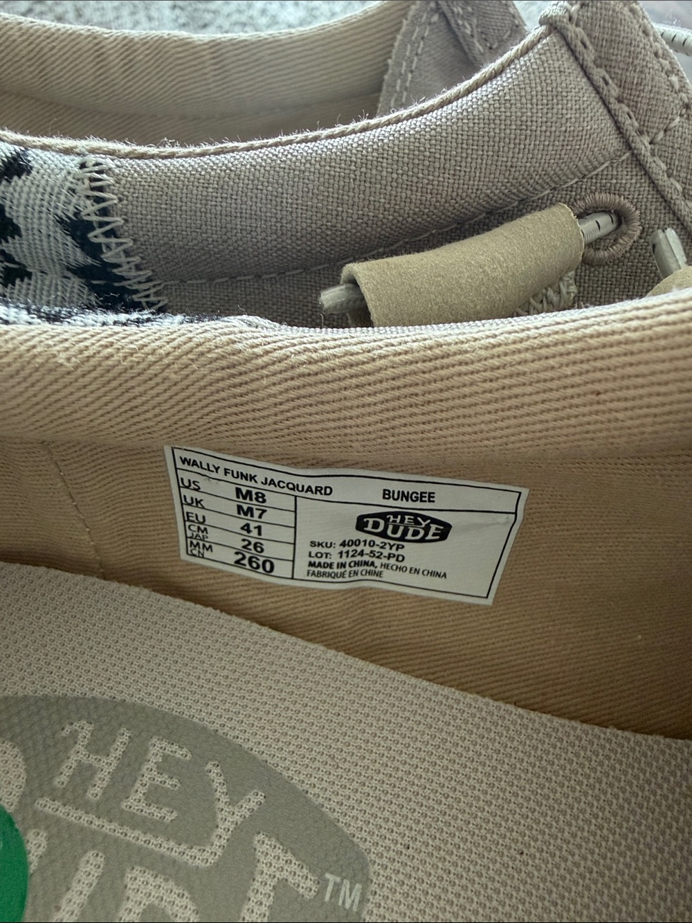 Hey Dude Men’s Slip-On Loafers in Light Beige with Black Pattern - Picture 2 of 3